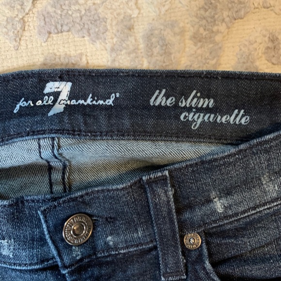 RARE 7FAM Slim Cigarette Distressed Studded Jeans - Picture 3 of 4